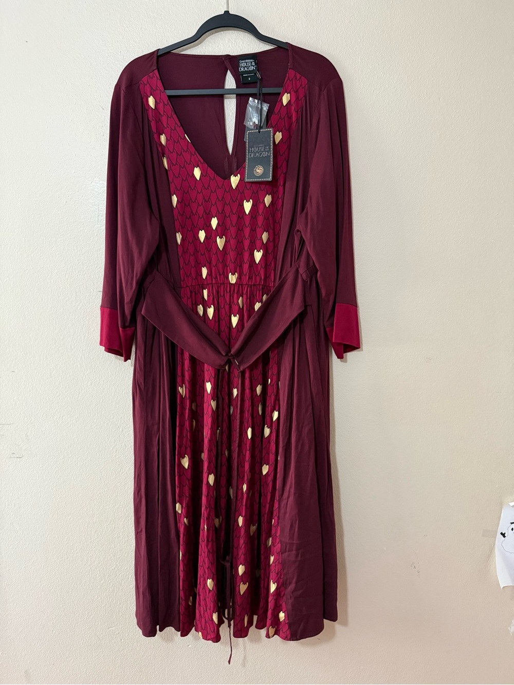 Torrid House of Dragon Burgundy Heart-Print Midi Dress
